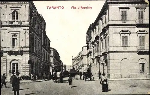 Ak Tarent Taranto Puglia, Via d'Aquino presa da Piazza Giordano Bruno
