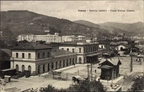 Ak Savona Liguria, Stazione Letimbro, Piazza Principe Umberto