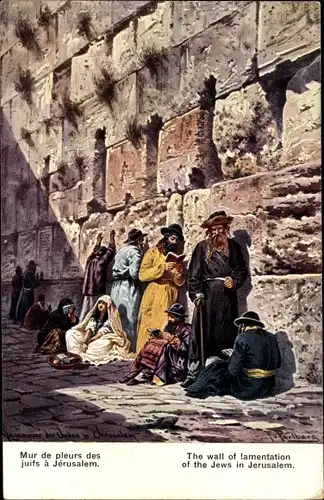 Judaika Künstler Ak Perlberg, F., Jerusalem Israel, Juden an der Klagemauer