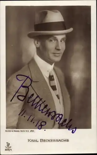 Ak Schauspieler Karl Beckersachs, Rotophot Berlin 207/1, Portrait, Autogramm