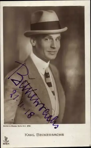 Ak Schauspieler Karl Beckersachs, Rotophot Berlin 207/1, Portrait, Autogramm