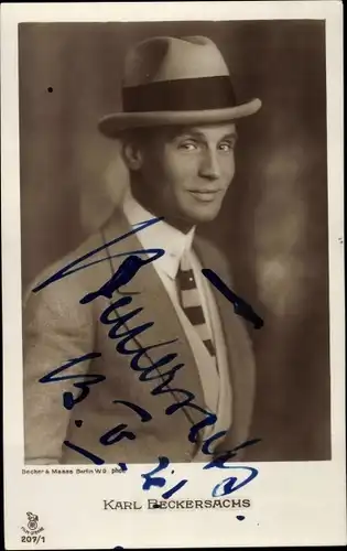 Ak Schauspieler Karl Beckersachs, Rotophot Berlin 207/1, Portrait, Autogramm