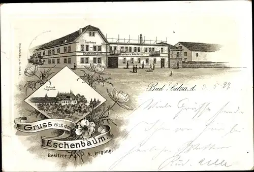 Litho Bad Sulza im Weimarer Land Thüringen, Gasthaus zum Eschenbaum, Schloss Bergsulza