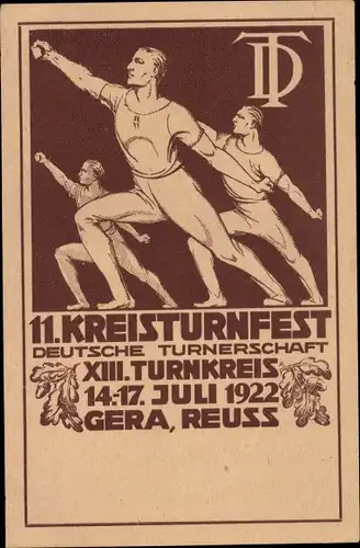 Ak Gera in Thüringen, 11. Kreisturnfest 1922, Deutsche Turnerschaft, XIII. Turnkreis