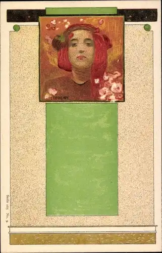 Jugendstil Künstler Litho Kempf, C. Th., Frauenbildnis, Portrait einer rothaarigen Frau
