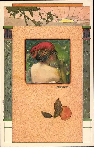 Jugendstil Künstler Litho Kempf, C. Th., Frauenbildnis