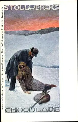 Jugendstil Künstler Ak Doepler, Emil, Stollwerck Gruppe 18, Naturgewalten No. II, Verschneit