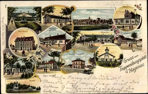 Litho Haguenau Hagenau im Elsass Bas Rhin, Truppenübungsplatz, Offizierscasino, Baracken