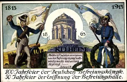 Ak Kelheim an der Donau Niederbayern, Befreiungshalle, 100 Jahr Feier der Dt. Befreiungskämpfe 1913