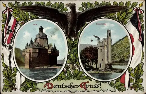 Ak Caub Kaub am Rhein, Burg Pfalzgrafenstein, Pfalz, Mäuseturm, Alte Zollburgen