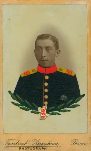 Kabinett Foto Poznań Posen, Deutscher Soldat in Uniform, Portrait 1901