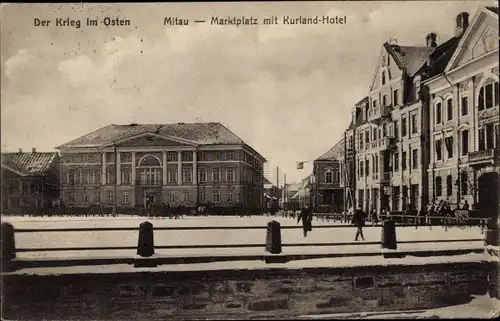 Ak Jelgava Mitau Lettland, Marktplatz, Kurland Hotel, Kriegsschauplatz 1. WK