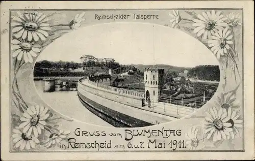 Passepartout Ak Remscheid, Remscheider Talsperre, Blumentag 1911