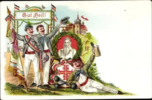 Litho Turnfest, Tuzrner, Gut Heil, Turnvater Jahn