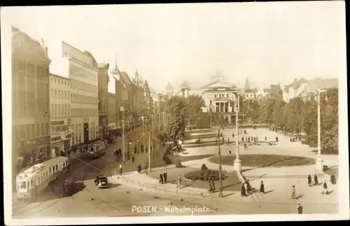 Foto Ak Poznań Posen, Wilhelmplatz, Straßenbahn