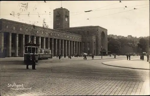 Foto Ak Stuttgart in Württemberg, Hauptbahnhof, Straßenbahn