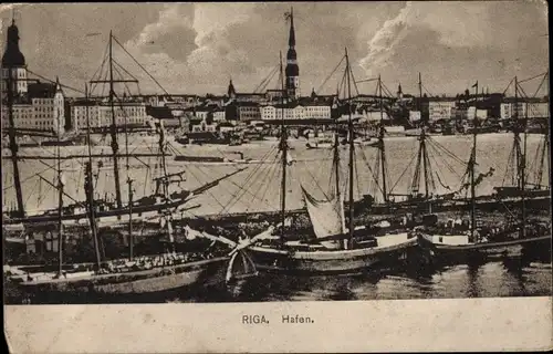 Ak Riga Lettland, Hafen, Segelschiffe