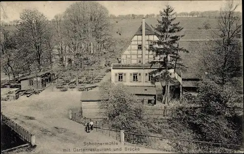 Ak Dresden Gompitz Ockerwitz, Zschonergrund, Zschoner Mühle, Gartenrestaurant, Brücke