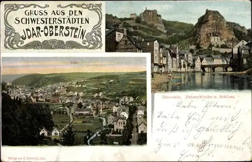 Ak Idar Oberstein an der Nahe, Panorama, Felsenkirche, Schloss