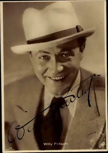 Ak Schauspieler Willy Fritsch, Portrait, Hut, Autogramm