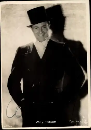 Ak Schauspieler Willy Fritsch, Portrait, Zylinder, Autogramm