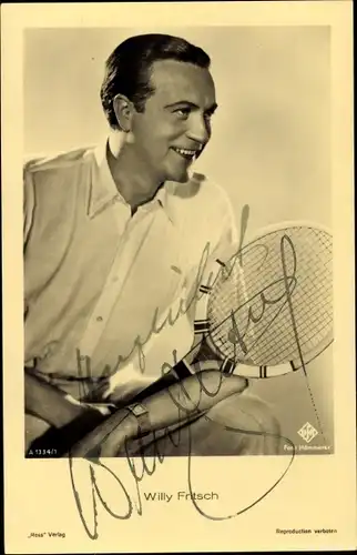 Ak Schauspieler Willy Fritsch, Portrait, Tennisschläger, Autogramm
