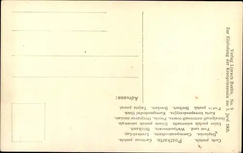 Ak Berlin, Einholung der Kronprinzessin Cecilie am 3. Juni 1905