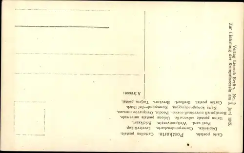 Ak Berlin, Einholung der Kronprinzessin Cecilie am 3. Juni 1905