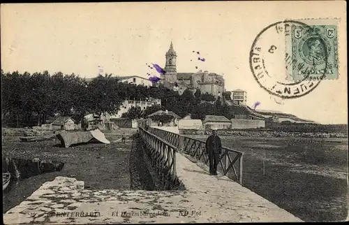 Ak Hondarribia Fuenterrabia Baskenland, Brücke, Kirche