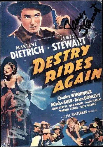 Filmplakat zu Destry rides again mit Marlene Dietrich und James Stewart