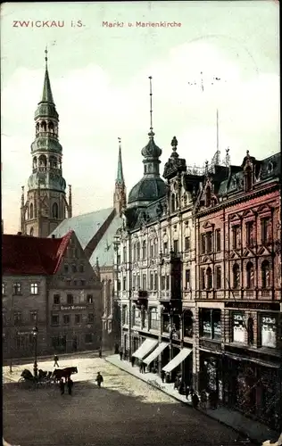 Ak Zwickau in Sachsen, Markt, Marienkirche, Geschäfte