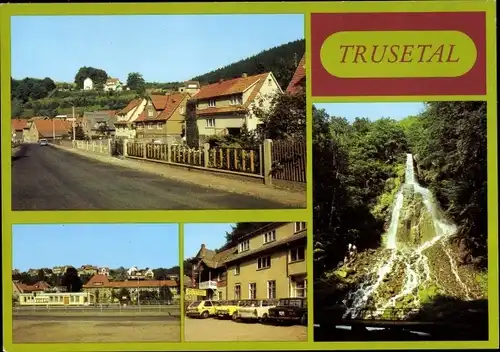 Ak Trusetal in Thüringen, Eisensteinstraße, HO-Gaststätte "Wasserfall", Trusetaler Wasserfall
