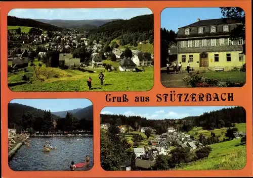 Ak Stützerbach Ilmenau Thüringer Wald, Goethehaus, Schwimmbad, Blick vom Schlossberg