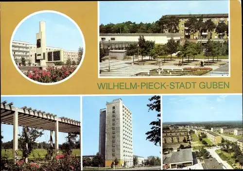 Ak Guben in der Niederlausitz, Hochhaus im WK Obersprucke, Wilhelm Pieck Monument