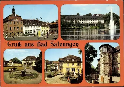 Ak Bad Salzungen, Rathaus, Markt, Park-Theater, Goethepark, Marktbrunnen, Haunscher Hof