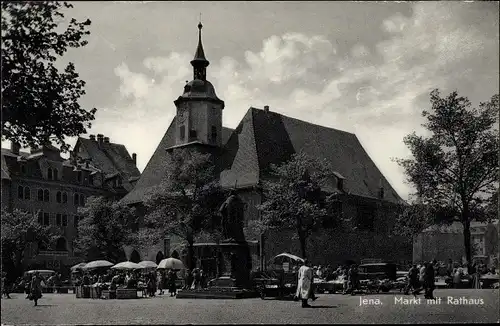 Ak Jena, Markt mit Rathaus, Denkmal