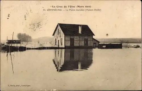 Ak Compiègne Oise, Die Flut der Oise 1910, Die überschwemmte Ebene