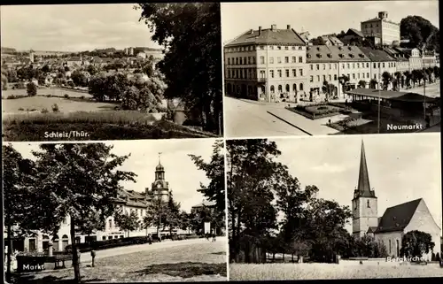 Ak Schleiz im Vogtland Thüringen, Neumarkt, Bergkirche, Markt, Total