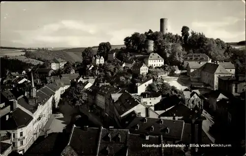 Ak Moorbad Lobenstein, Blick vom Kirchturm, Burg, Straße