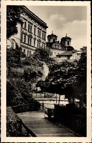 Ak Litoměřice Leitmeritz Reg. Aussig, Treppe, Gebäude