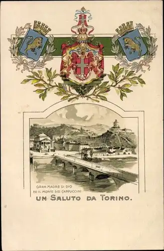 Wappen Litho Torino Turin Piemonte, Gran Madre di Dio, Monte dei Cappuccini