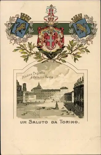 Wappen Litho Torino Turin Piemonte, Piazza Castello, Palazzo Reale