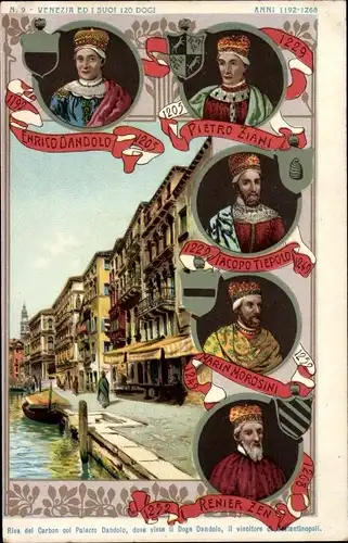 Litho Venezia Venedig Veneto, Riva del Carbon, Palazzo Dandolo, Ed I Suoi 120 Dogi