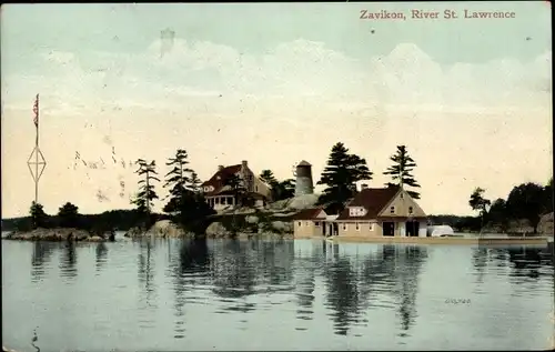 Ak Zavikon Québec, Blick auf River St. Lawrence und Ort