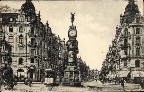 Ak Frankfurt am Main, Kaiserstraße, Uhr, Straßenbahn