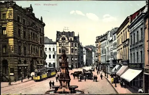 Ak Köln am Rhein, Waidmarkt, Straßenbahn, Denkmal