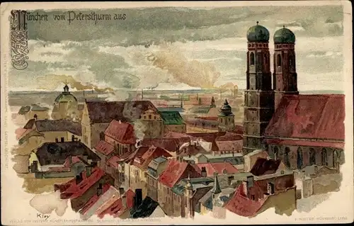 Künstler Ak Kley, München, Frauenkirche, vom Petersturm aus