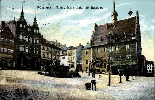 Ak Pößneck Thüringen, Marktplatz mit Rathaus