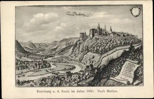 Künstler Ak Merian, Dornburg an der Saale Thüringen, Stadt im Jahr 1650
