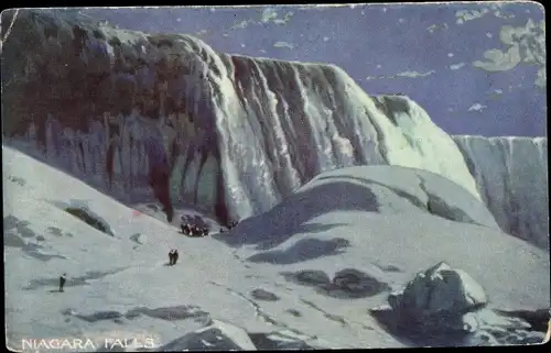 Ak Niagara Falls New York USA, Niagarafälle vereist